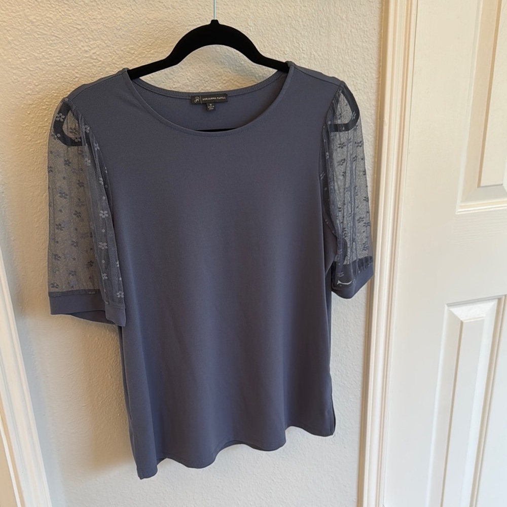 Adrianna Papell Blue Blouse with Sheer Sleeves